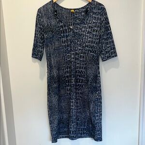 Lole Navy and White Textured-Print Midi Dress